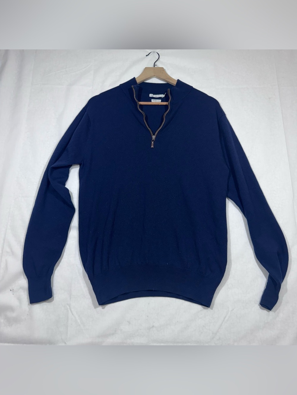 Peter Millar Men's Blue 1/4 Zip Pullover Knit Sweater Size M 100% Merino Wool